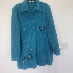 Vintage Teal Corduroy Women's Jacket For Woman Plus Size‎